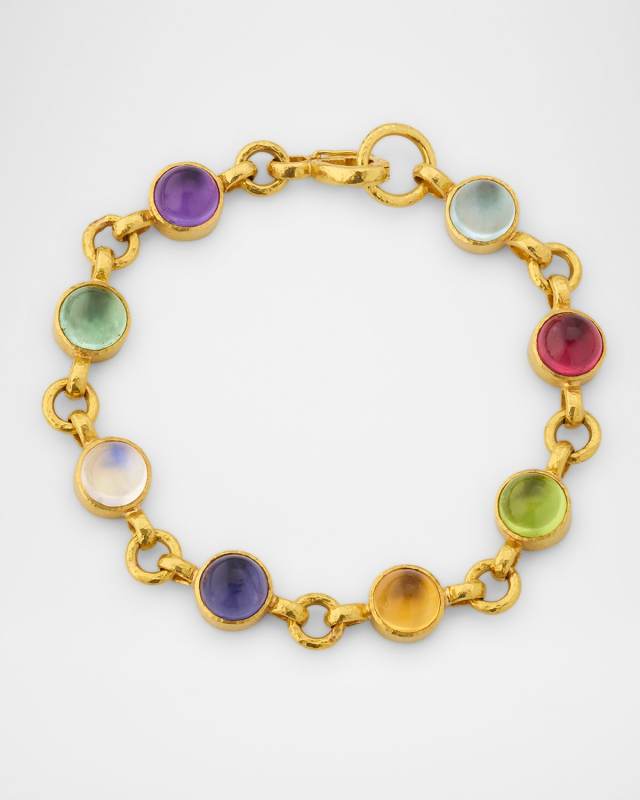 19K Small Cabochon Gemstone and Circle Link Bracelet
